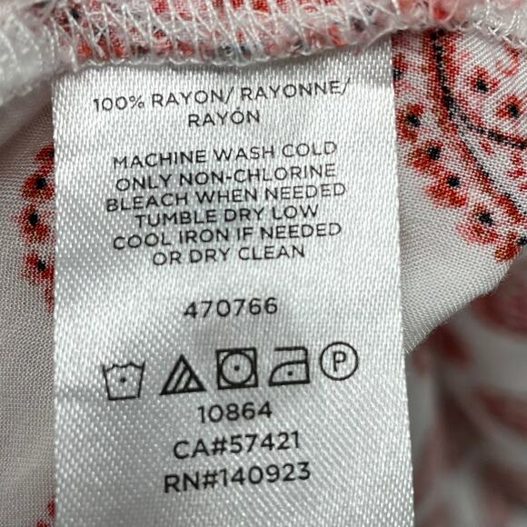 Loft Red White Paisley Blouse Top Off Shoulder Americana Short Sleeve SP - Picture 7 of 7